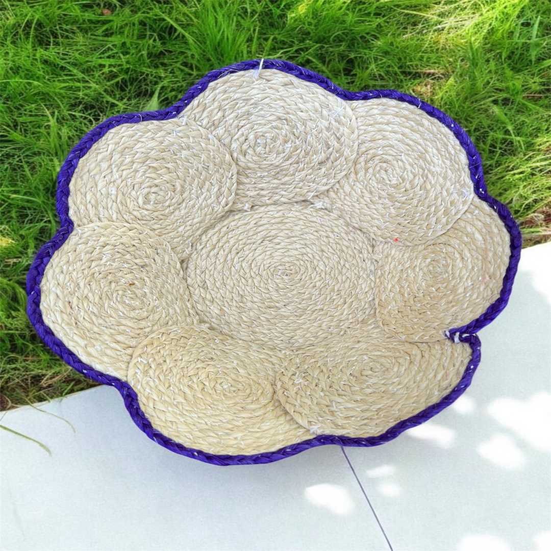 natural sisal fiber Basket with Blue Trim-ruralrack