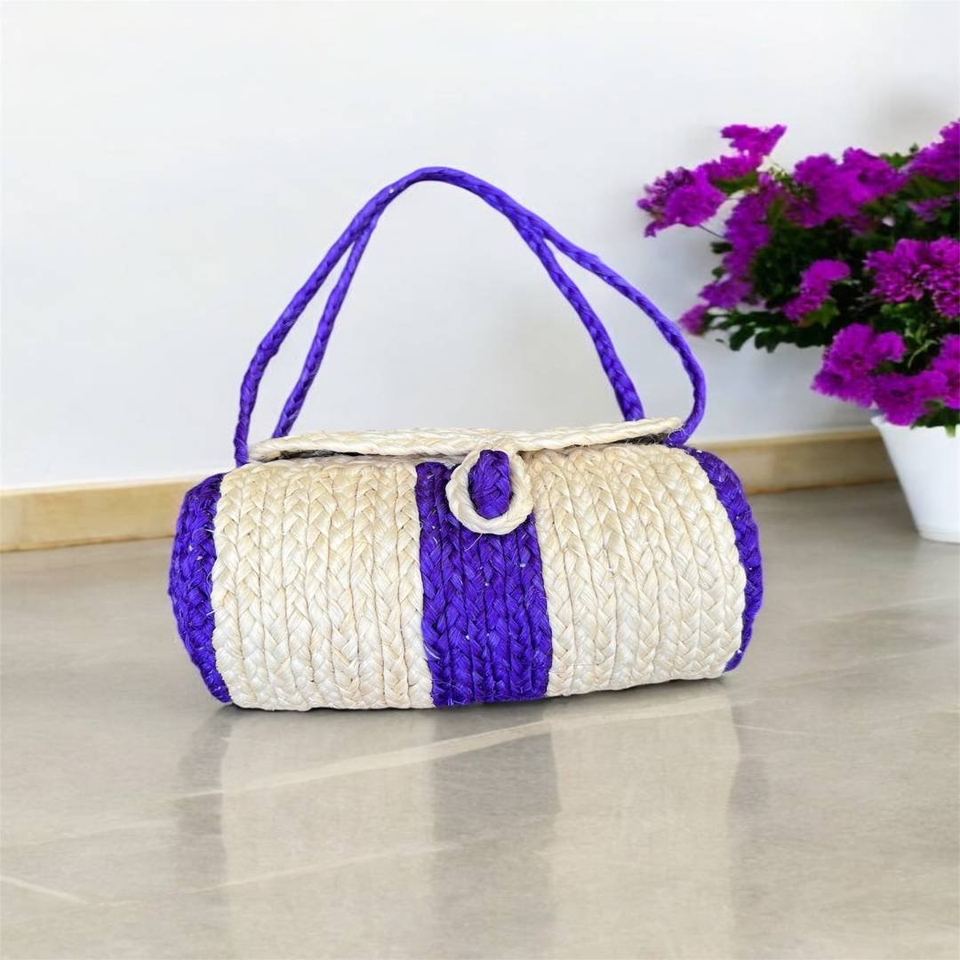 Miniature Straw Bag with Blue Accents-ruralrack