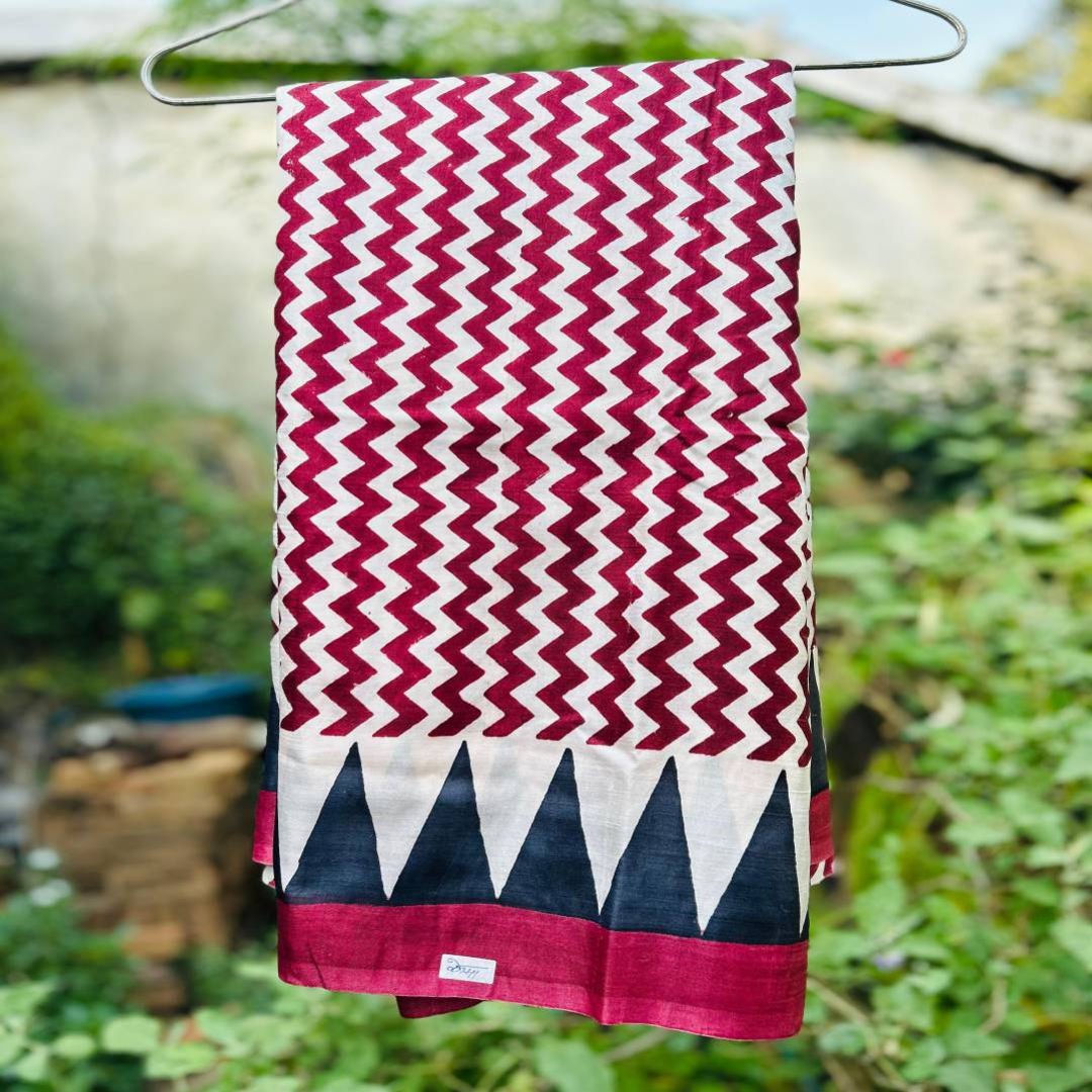 Pure Kosa Hand Printed Saree(Maroon) - ruralrack.com